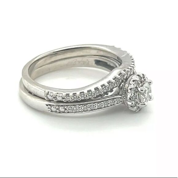 10KWG Diamond Bridal Set | Engagement & Wedding Ring - Picture 4 of 16